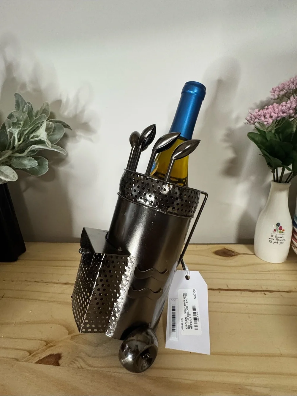 Metallic Black Wine Bottle and Utensil Holder - Home Dining
